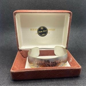 Vintage Damascene 24k Gold Electroplated Tiger Cuff Bracelet by Reed and Barton